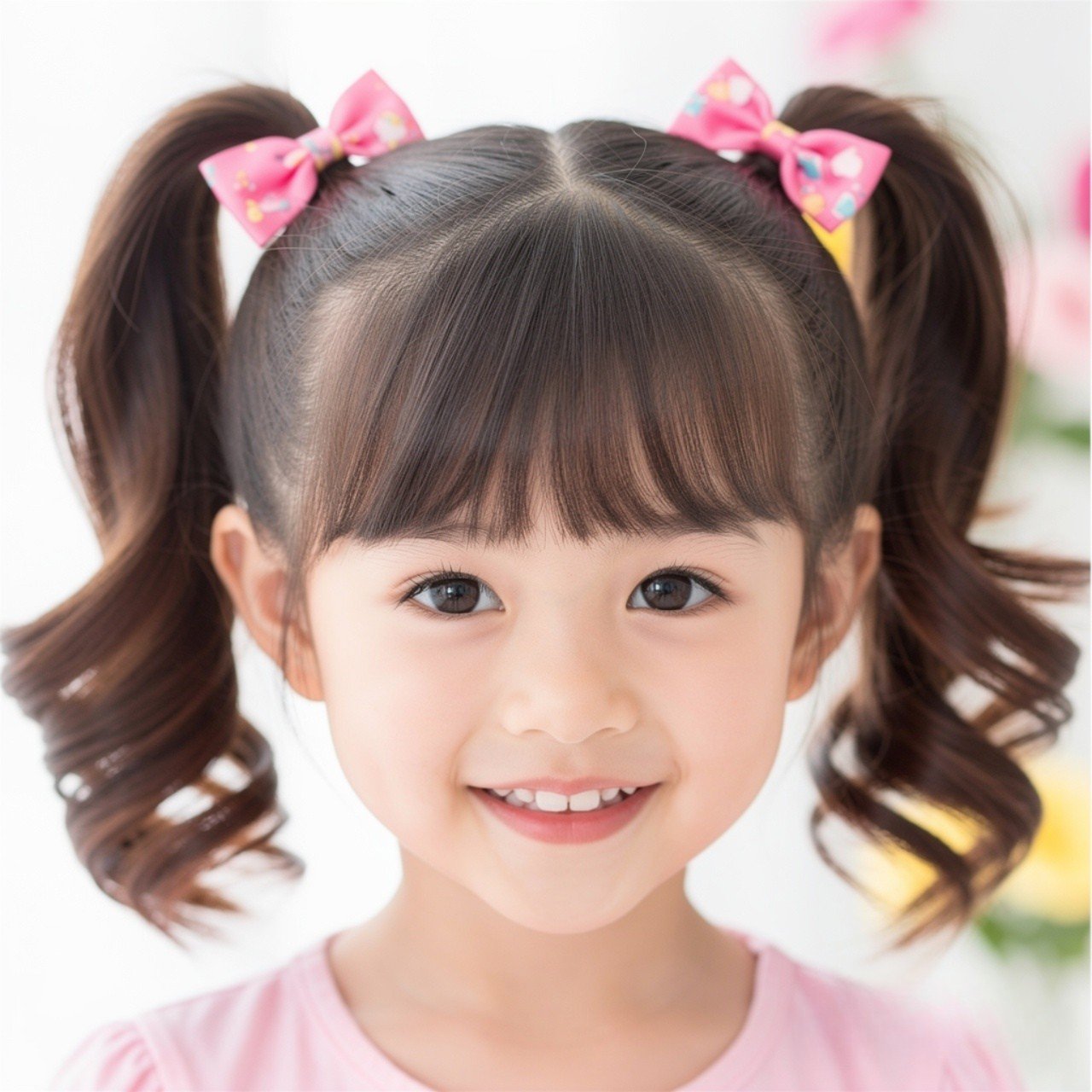 single photo of a child with double ponytail hairs