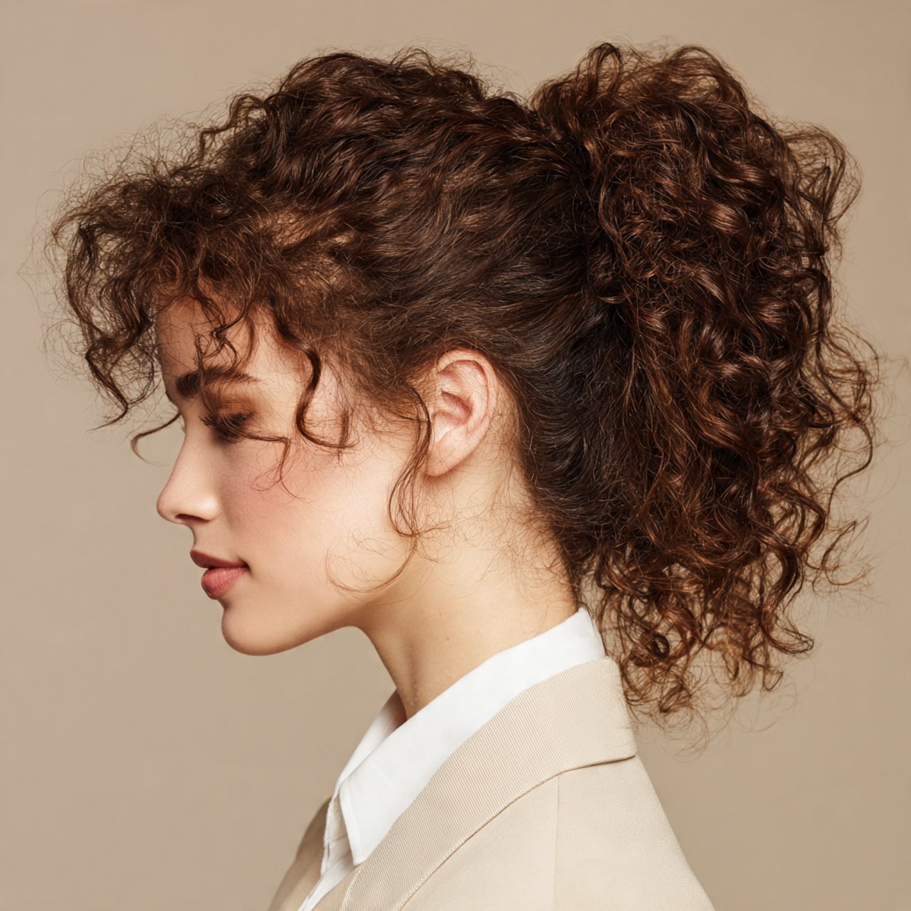 single photo of a curly ponytail hairstyle on medi