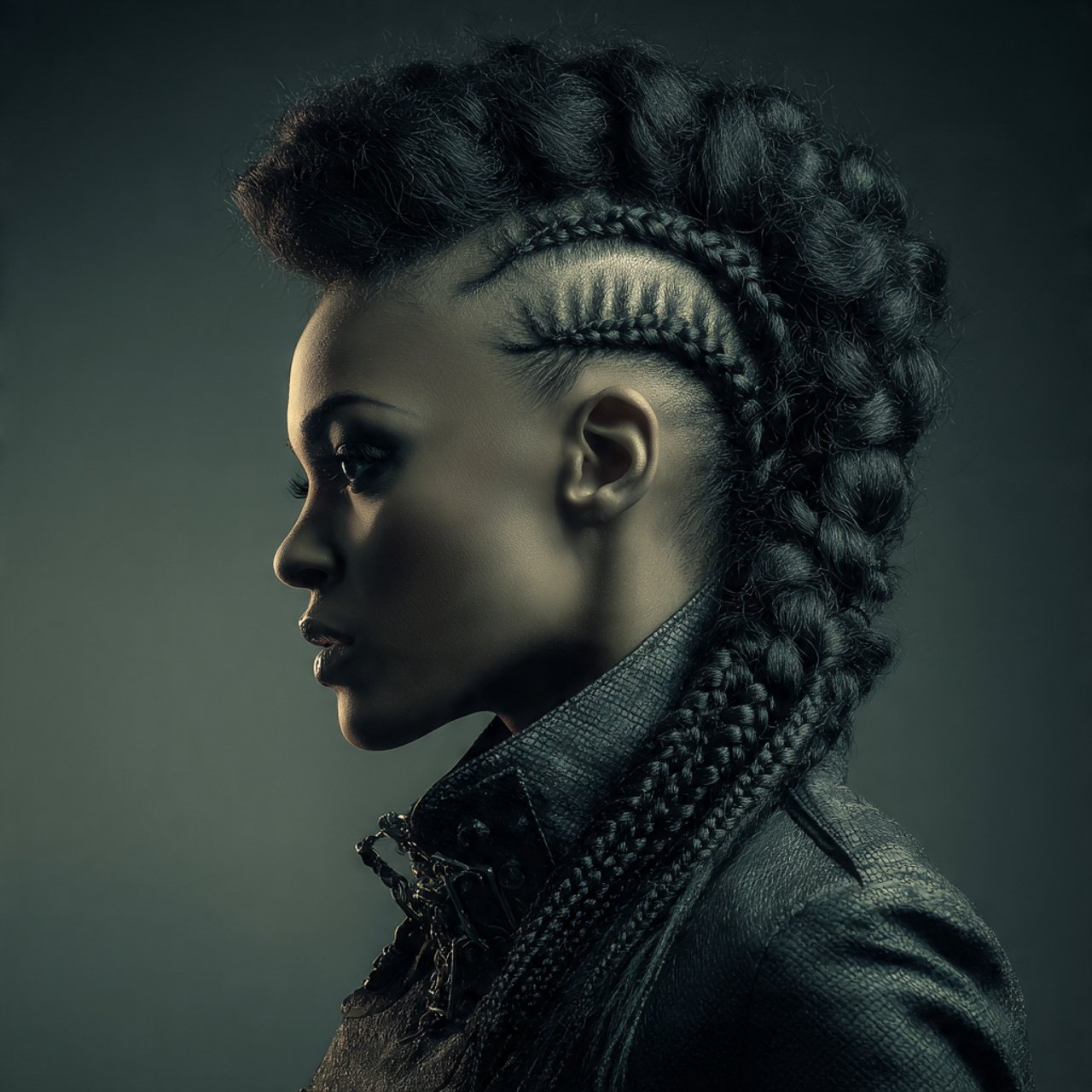 single photo of a stylish box braid mohawk hairsty