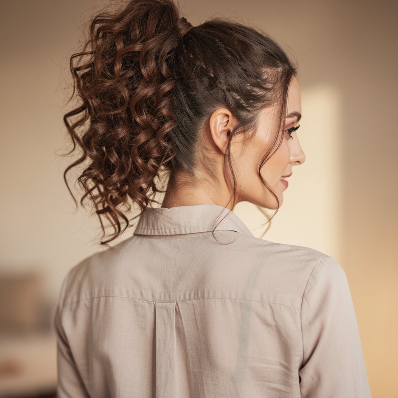single photo of a woman wearing a full neck shirt 1 1