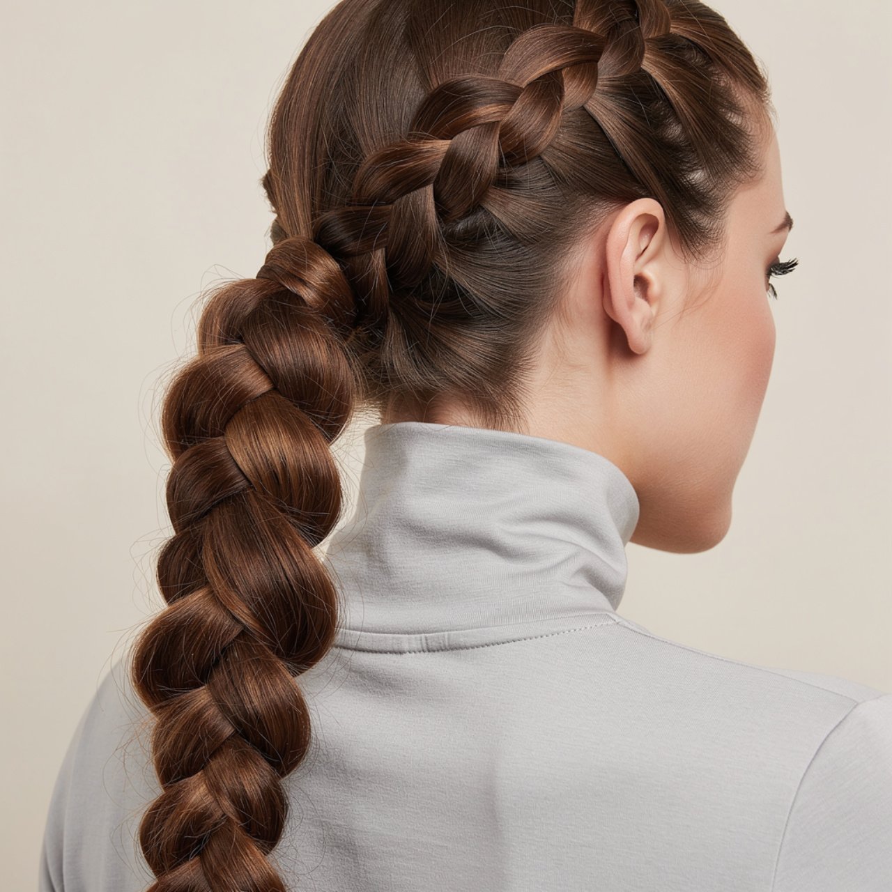 single photo of a woman with a braided ponytail ha