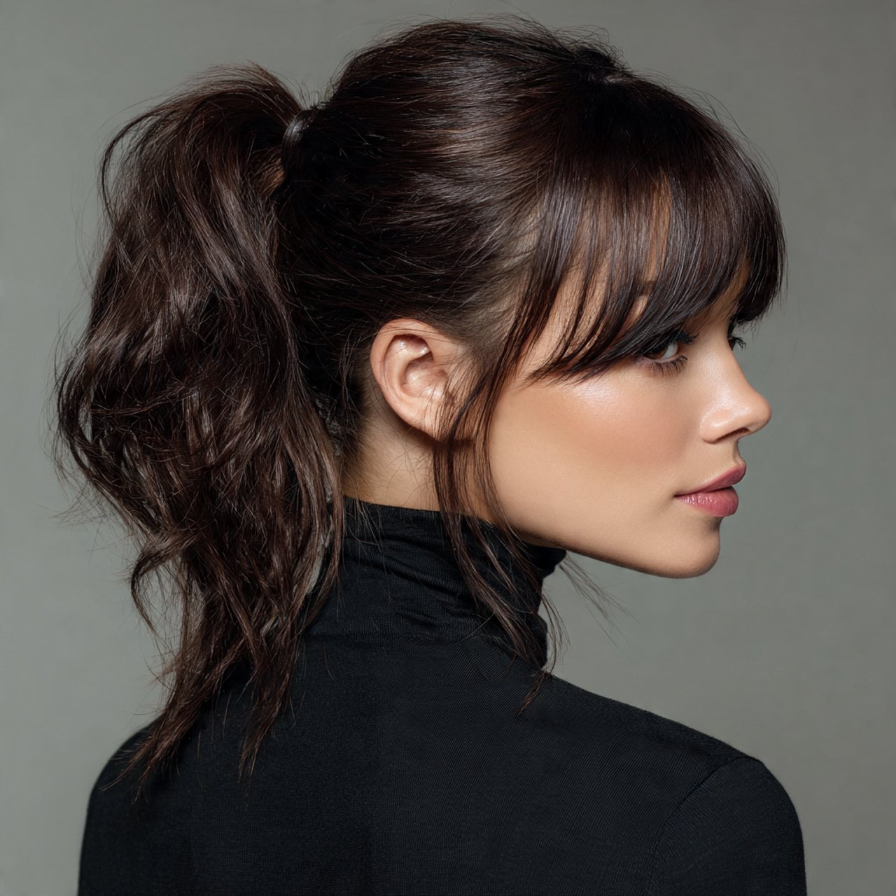 single photo of a woman with a stylish ponytail ha