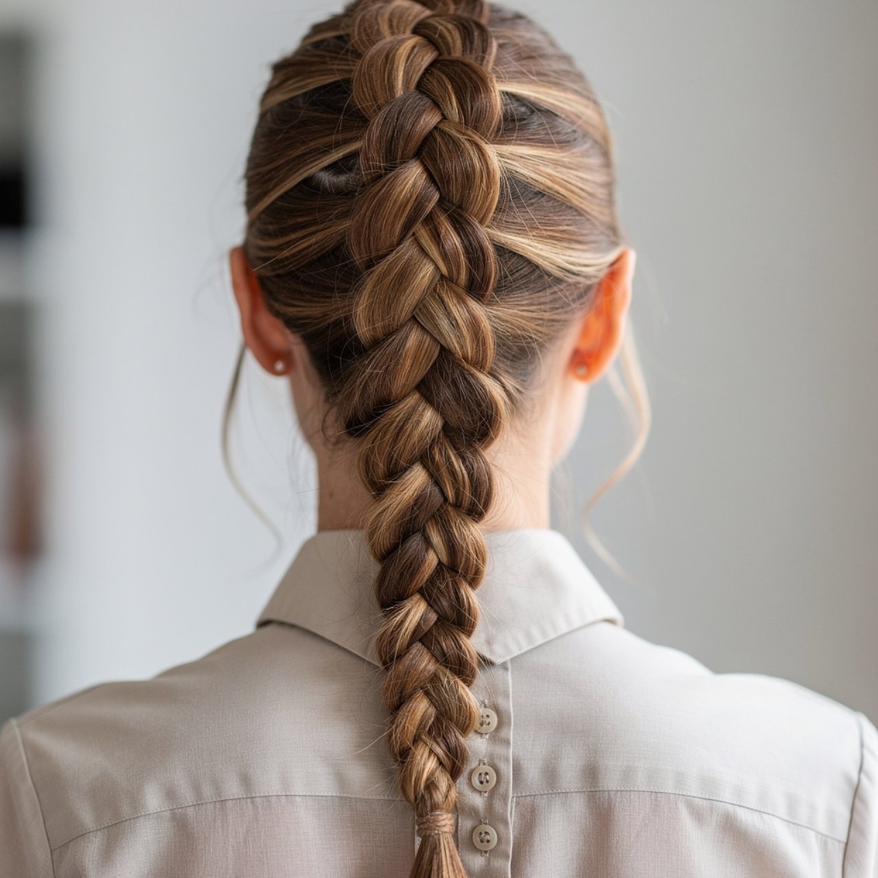 single photo of a woman with french braid hairstyl
