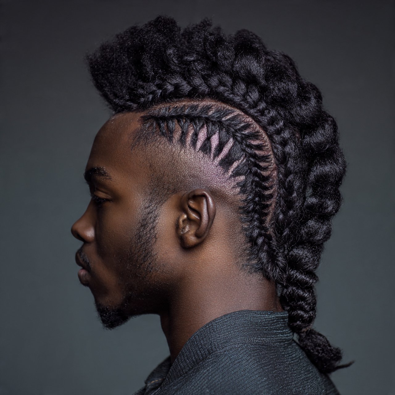 single photo of twisted braided mohawk hairstyle d