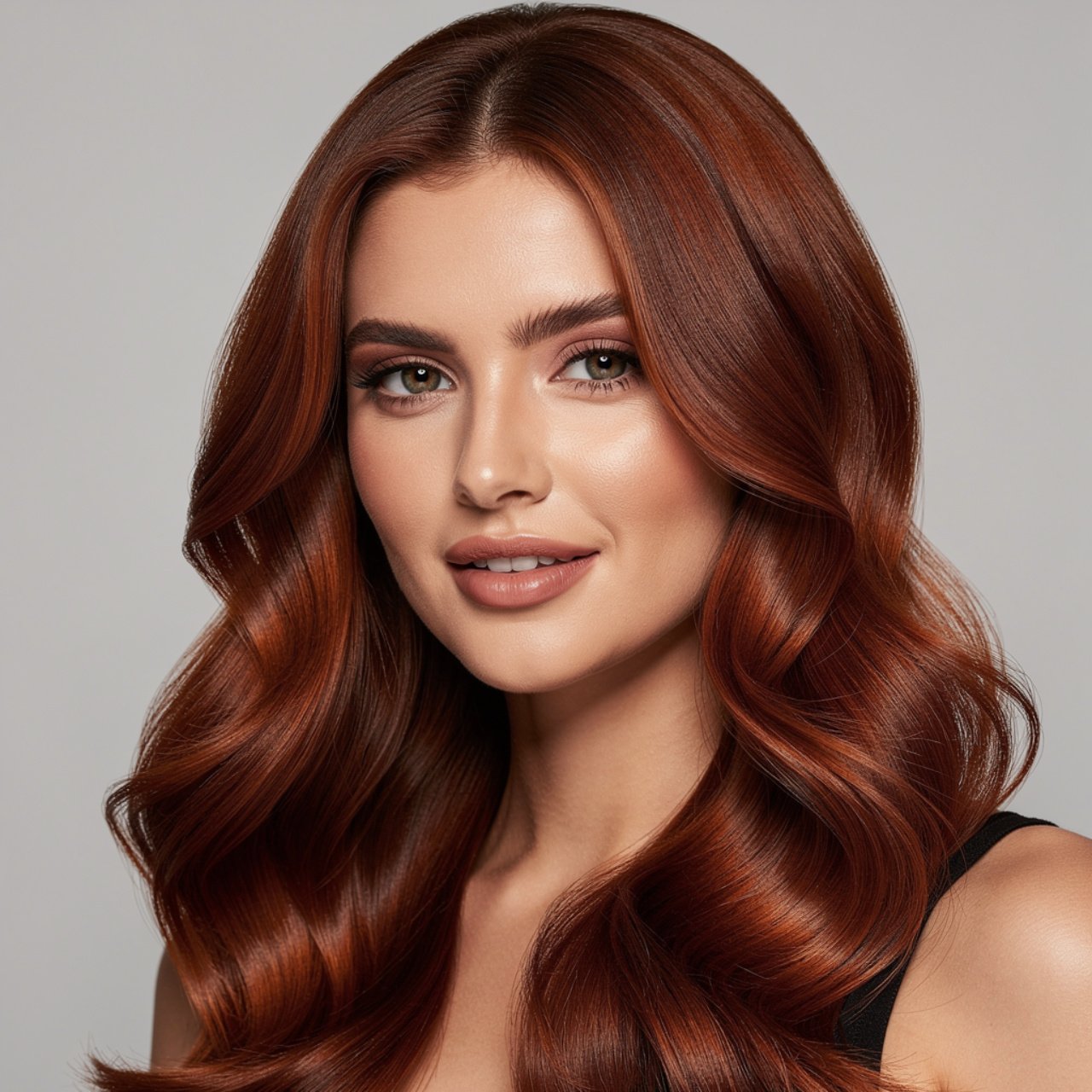 single picture showcasing dark copper brown hair c