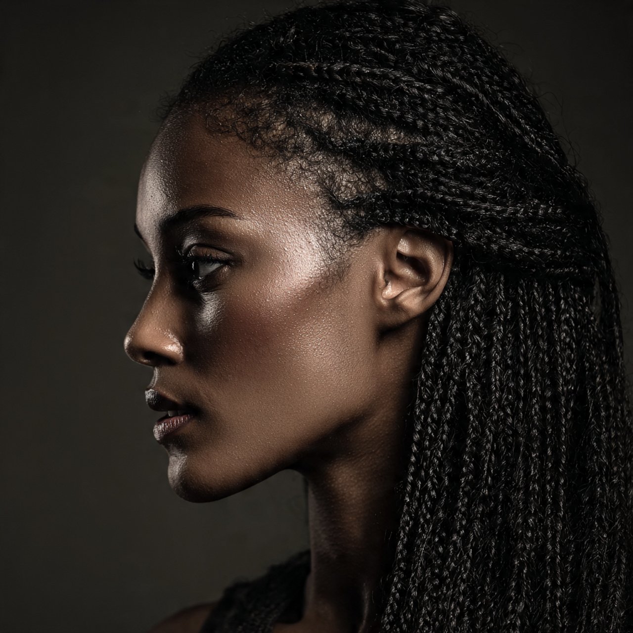 single portrait of a black woman with micro braids
