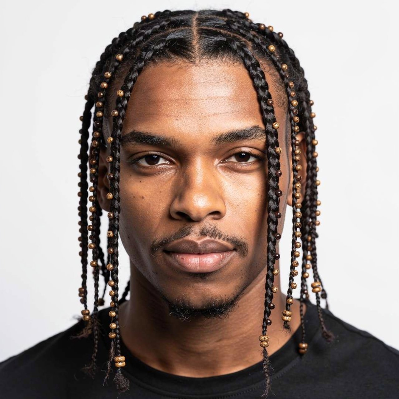 single portrait of a man with braids with beads ha