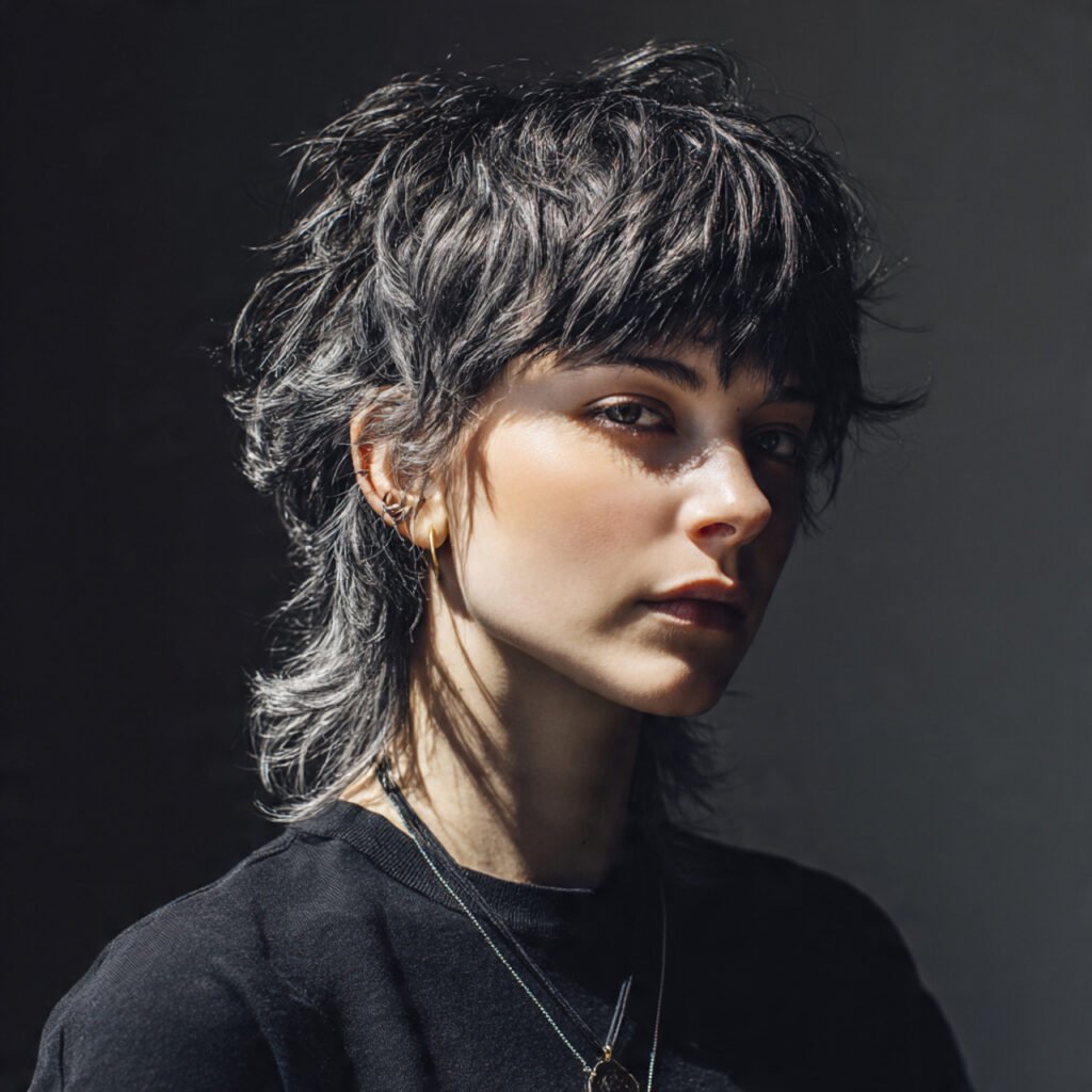 single portrait of a person with a wolf cut hairst