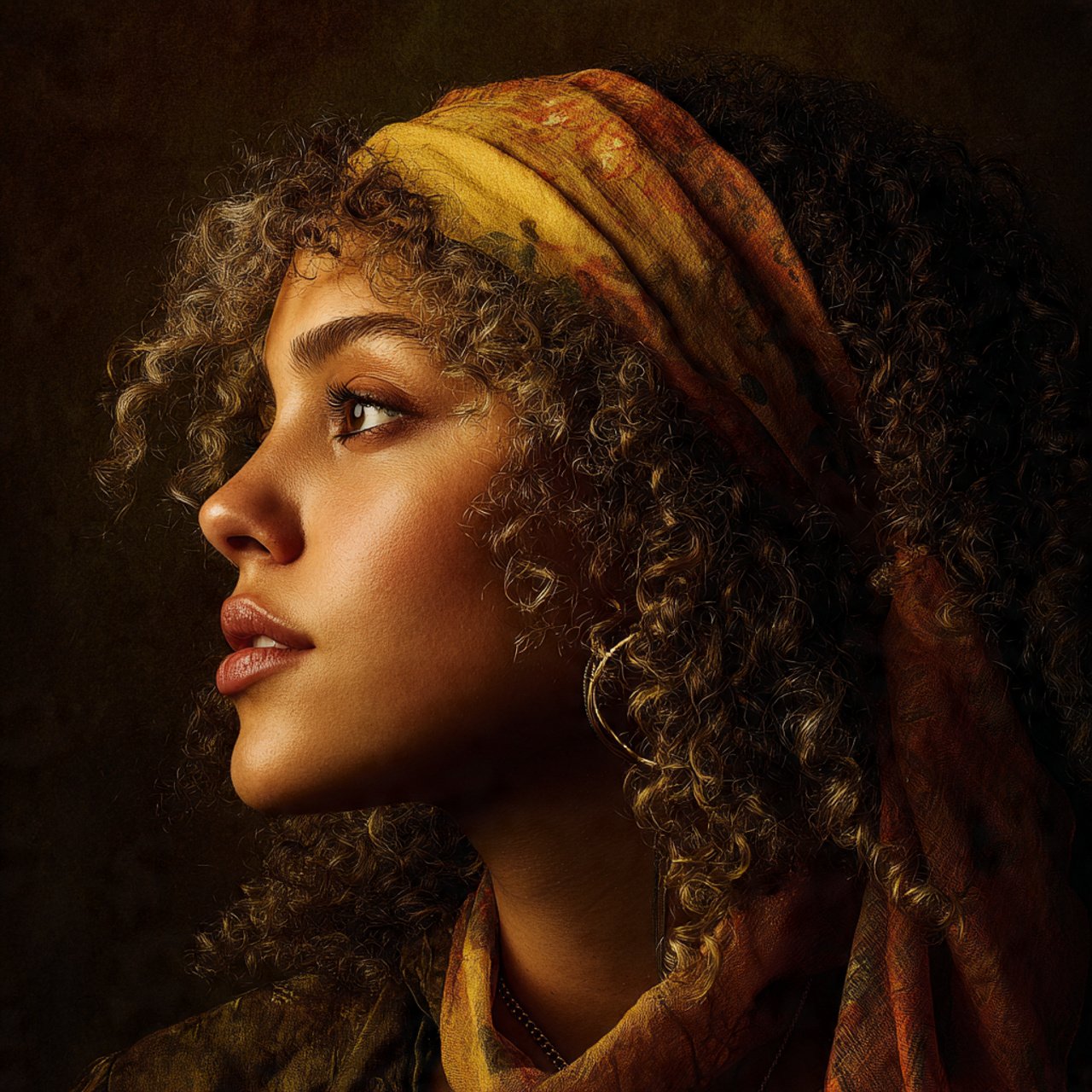 single portrait of a person with curly hair wearin
