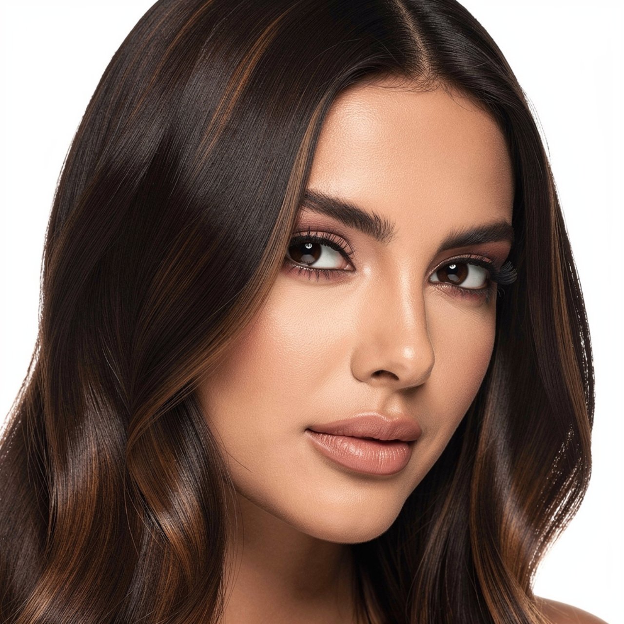 single portrait of a person with dark mocha hair c