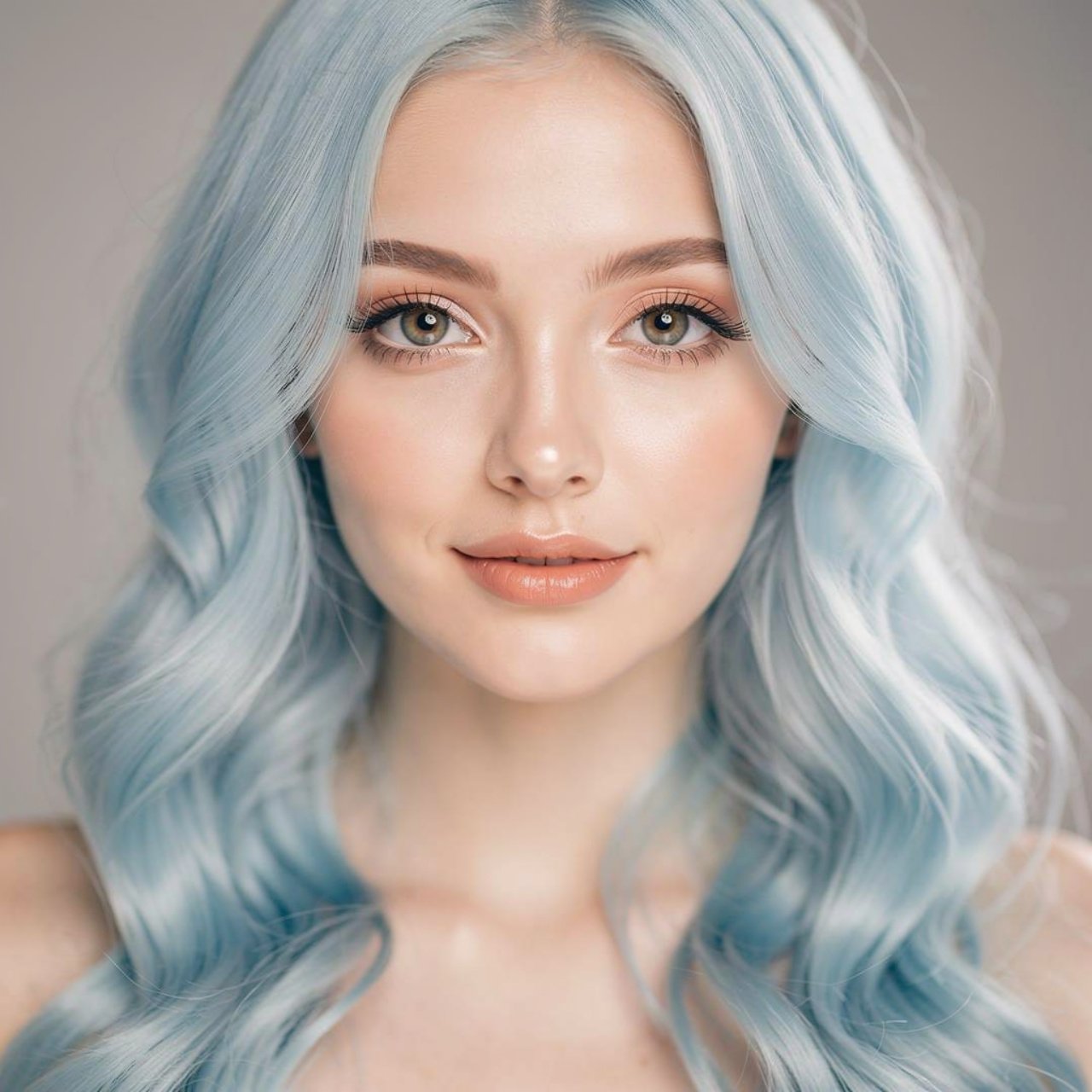 single portrait of a person with pastel baby blue