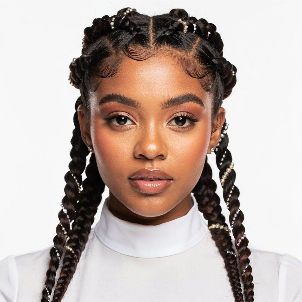 single portrait of a woman with accent braid hairs