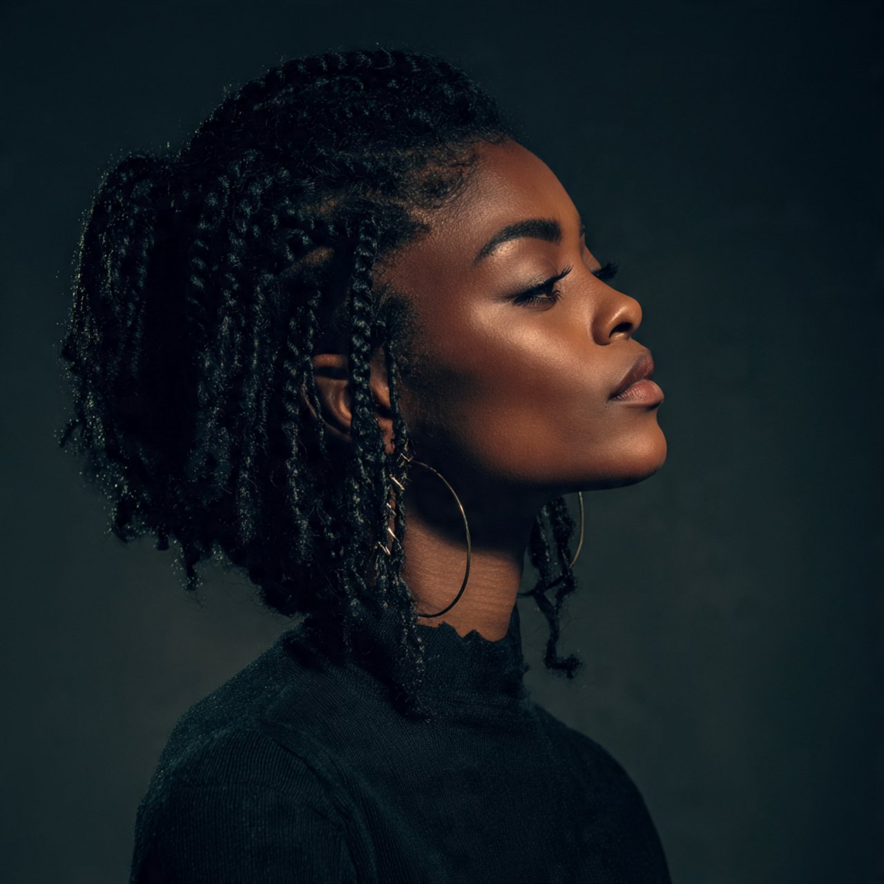 single portrait of a woman with natural hair style