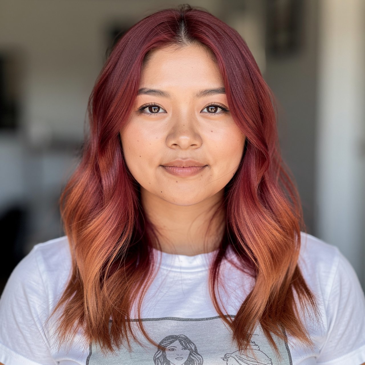 single portrait photo of a person with mahogany re