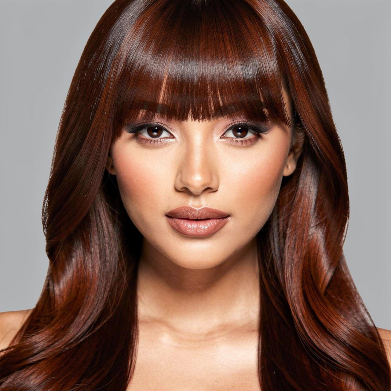 single portrait photo of a woman with mahogany cho