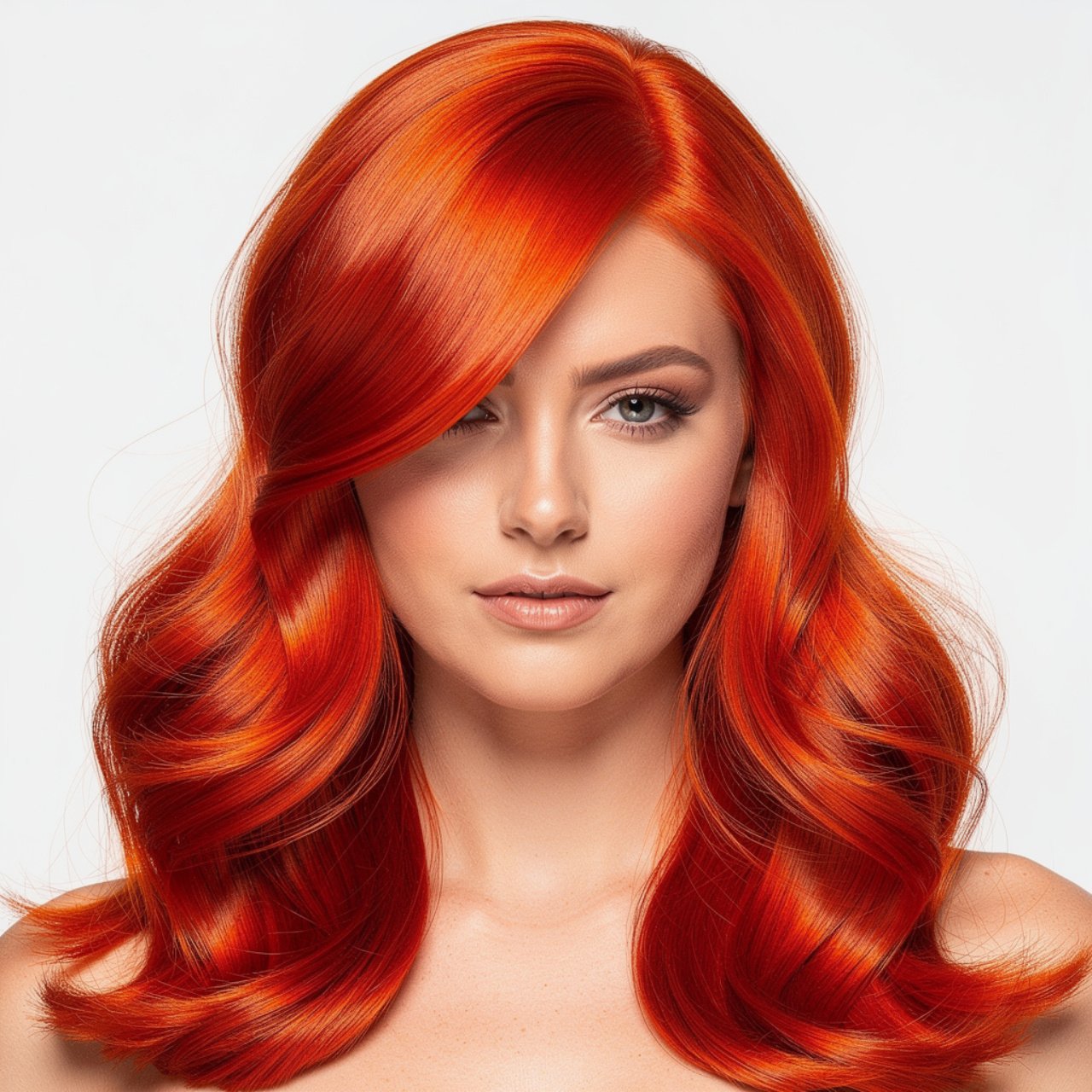 single portrait with bright flame ginger hair colo