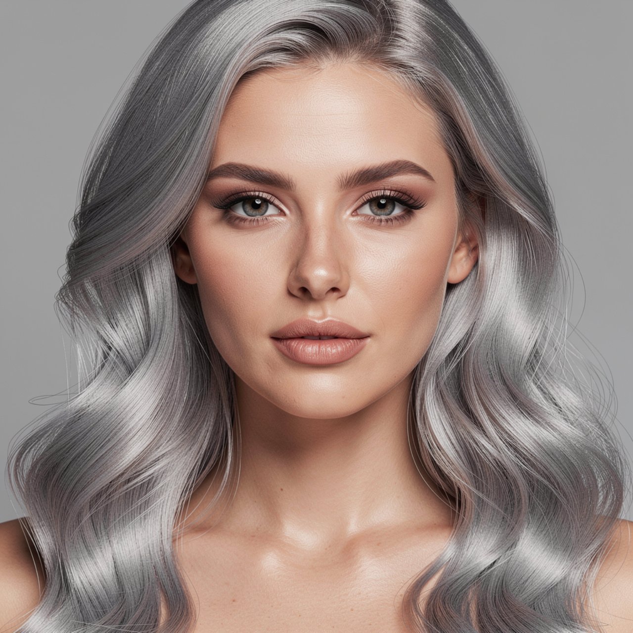 single portrait with dimensional silver color hair