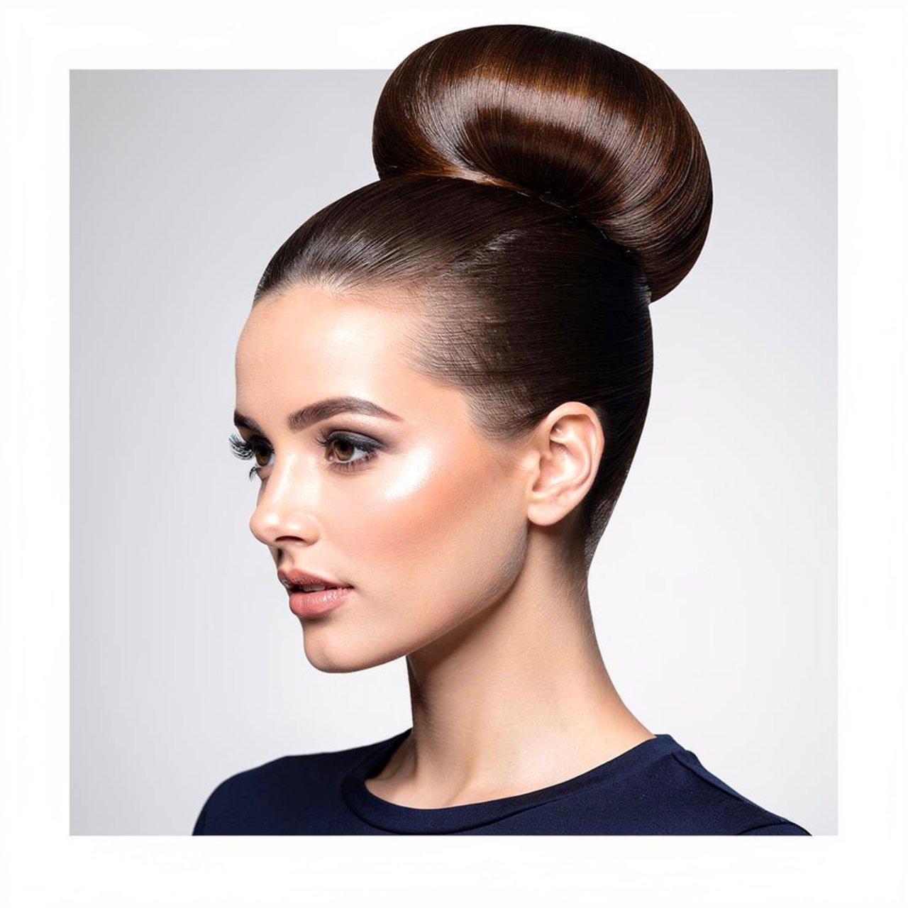sleek high bun prom hairstyle square portrait eleg