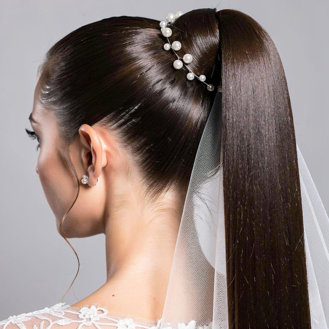 sleek high wedding ponytail hairstyle single photo