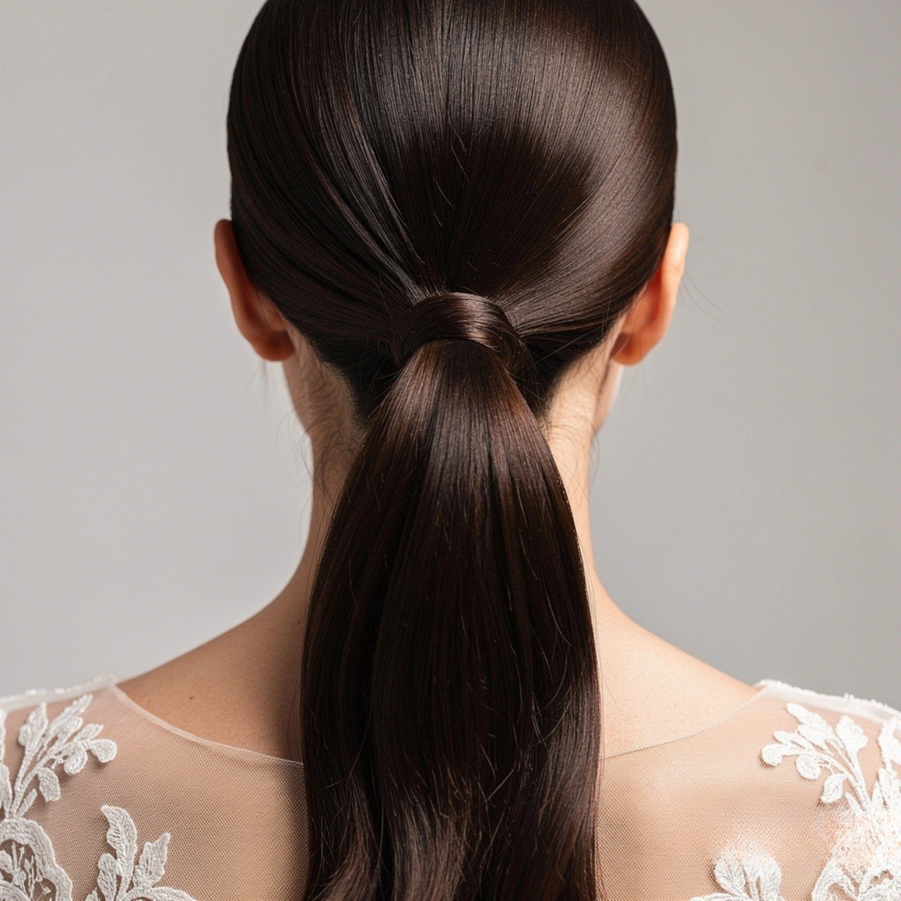 sleek low ponytail hairstyle for a wedding elegant