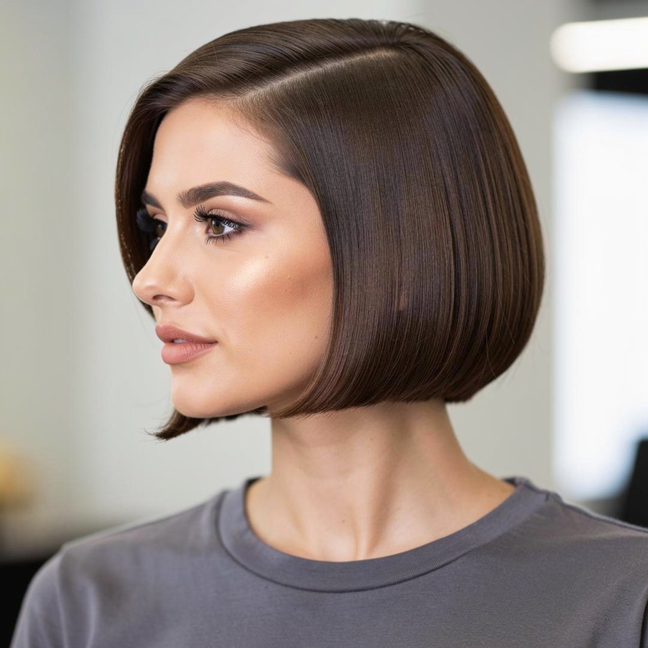 sleek side part bob short prom hairstyle square po
