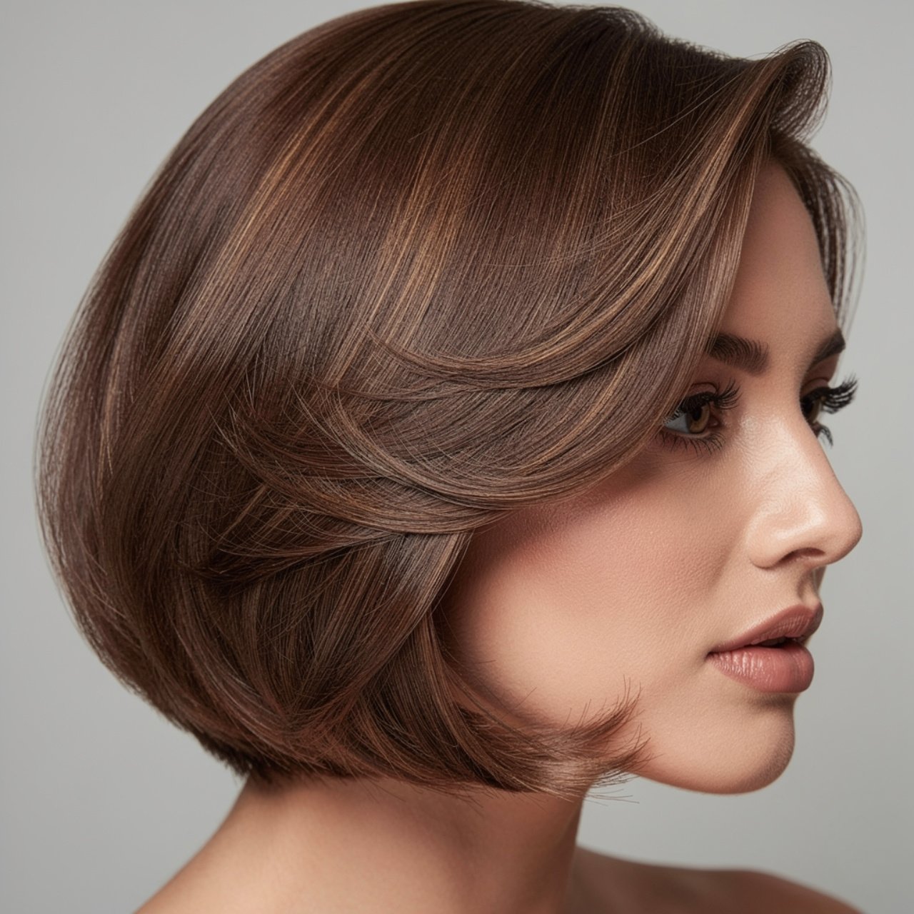 smoky ash brown hair color close up portrait showc