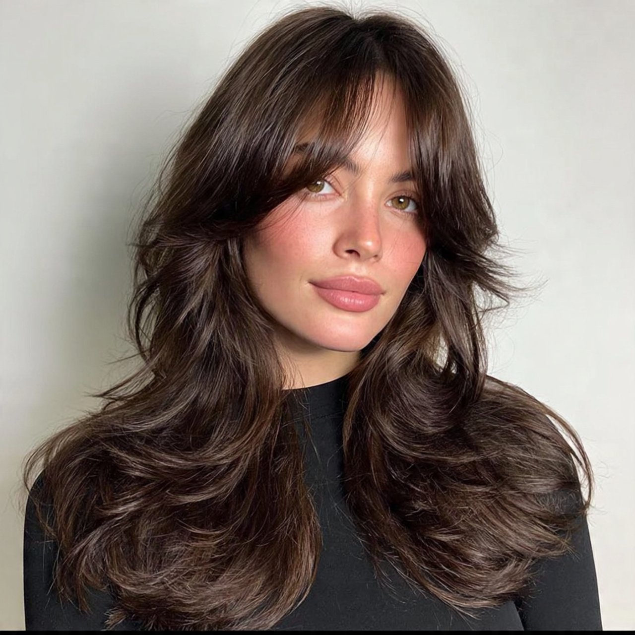 soft blowout curtain bangs hairstyle voluminous bl