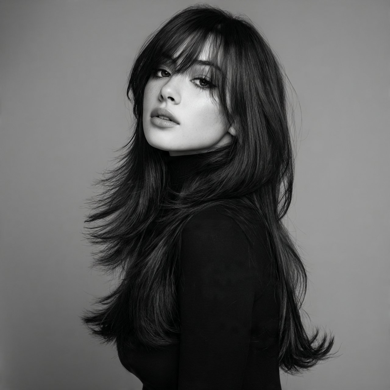 soft feathered curtain bangs with long layers hair