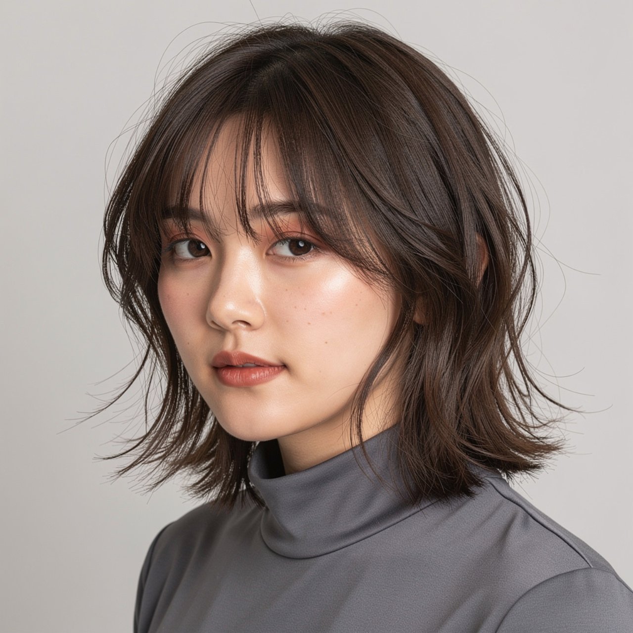 soft medium wolf cut hairstyle single portrait per