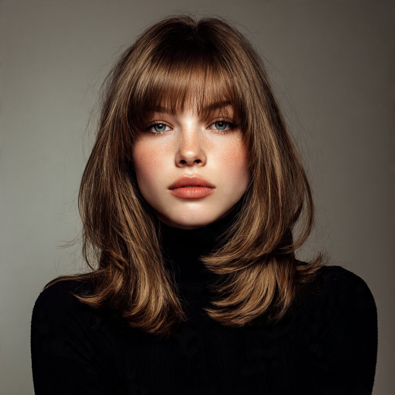 soft wolf cut hairstyle with curtain bangs single