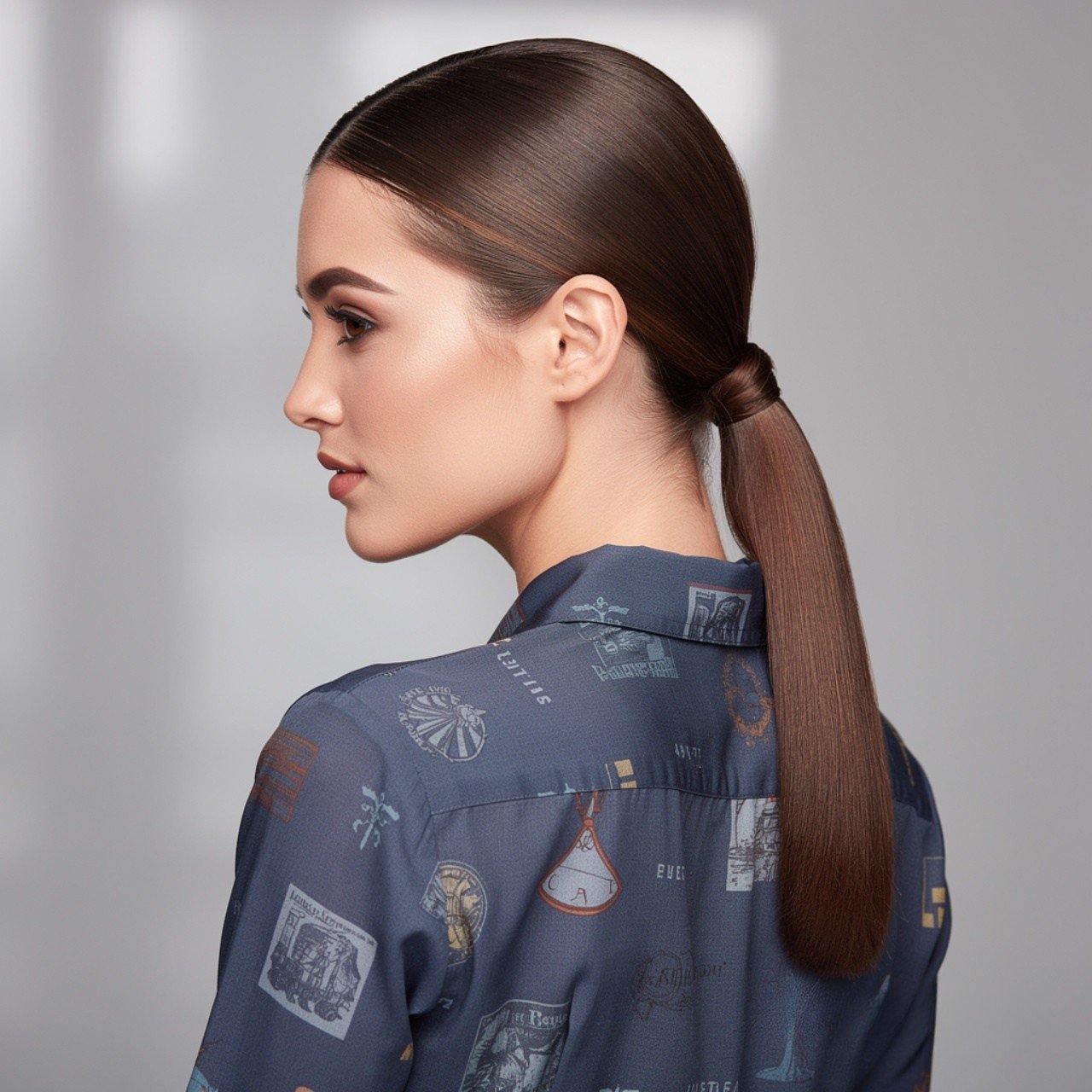 square portrait focus on sleek low prom ponytail h