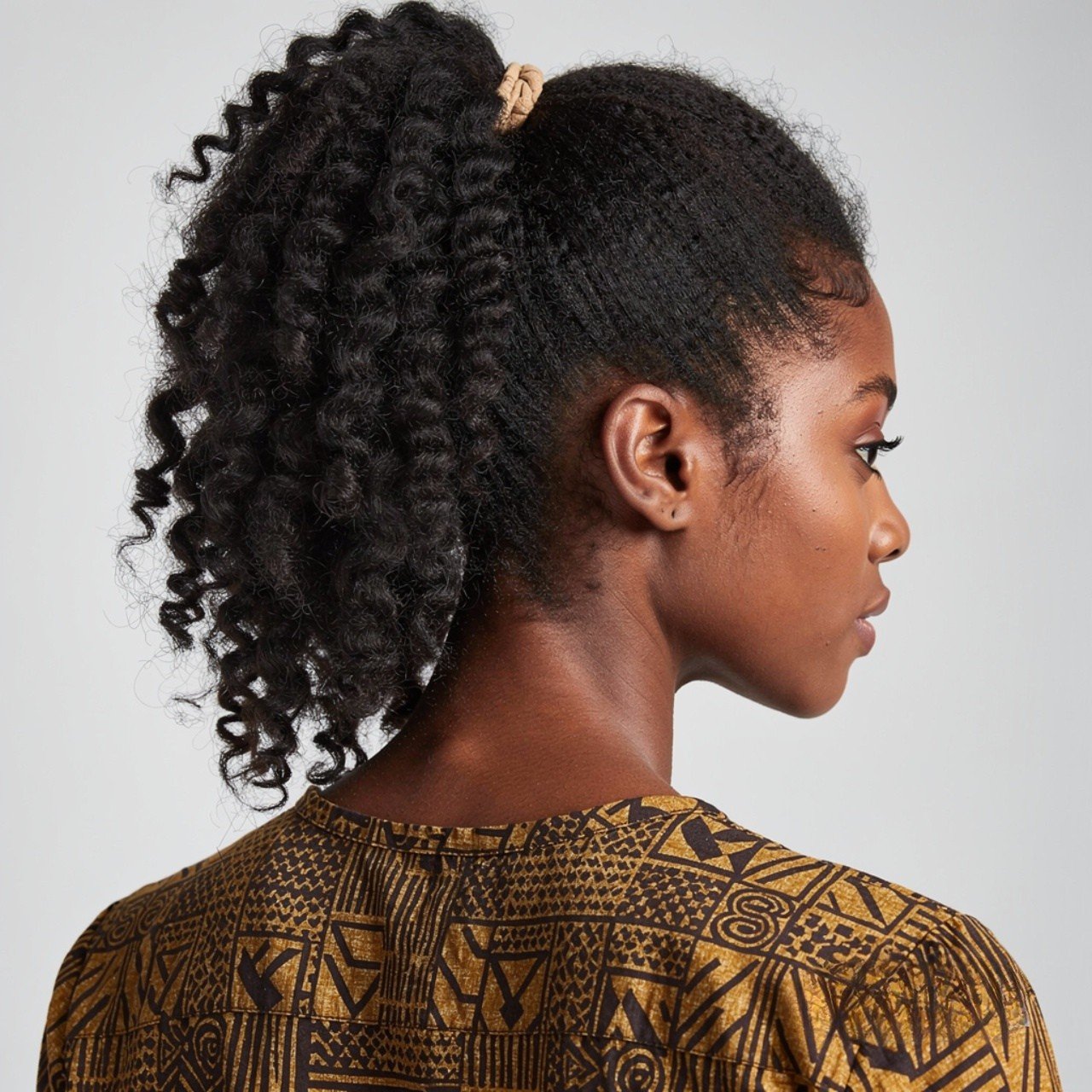 square portrait focused on hair black woman with n