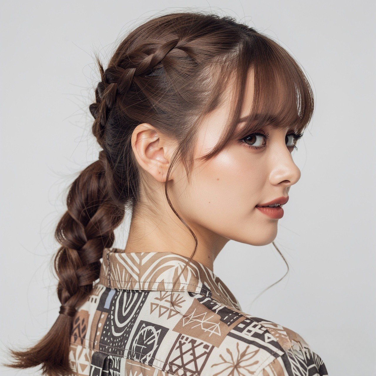 square portrait focusing on hair showcasing a brai