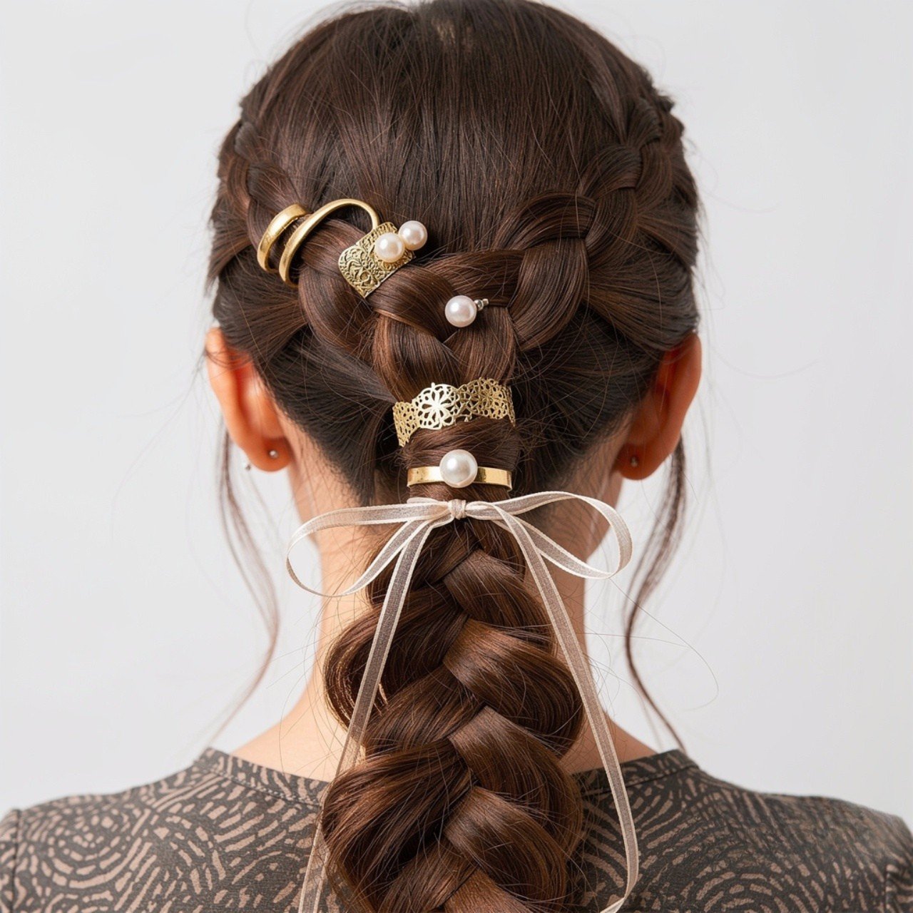 square portrait focusing on hair showing a woman w
