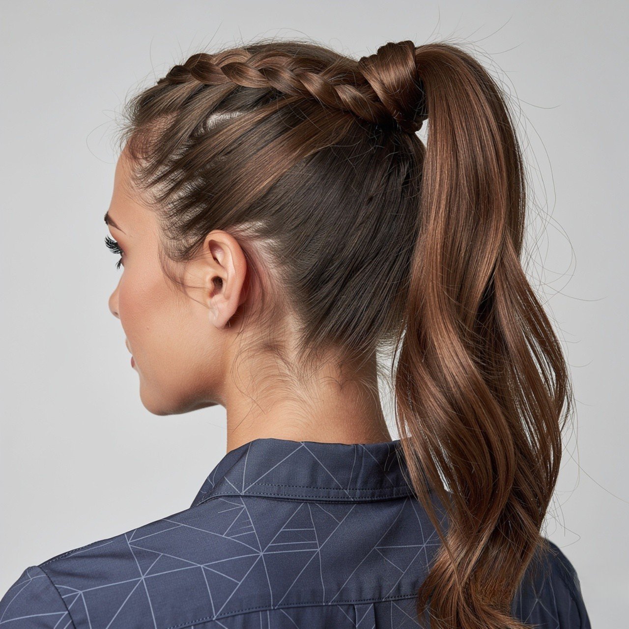 square portrait focusing on hair showing high brai