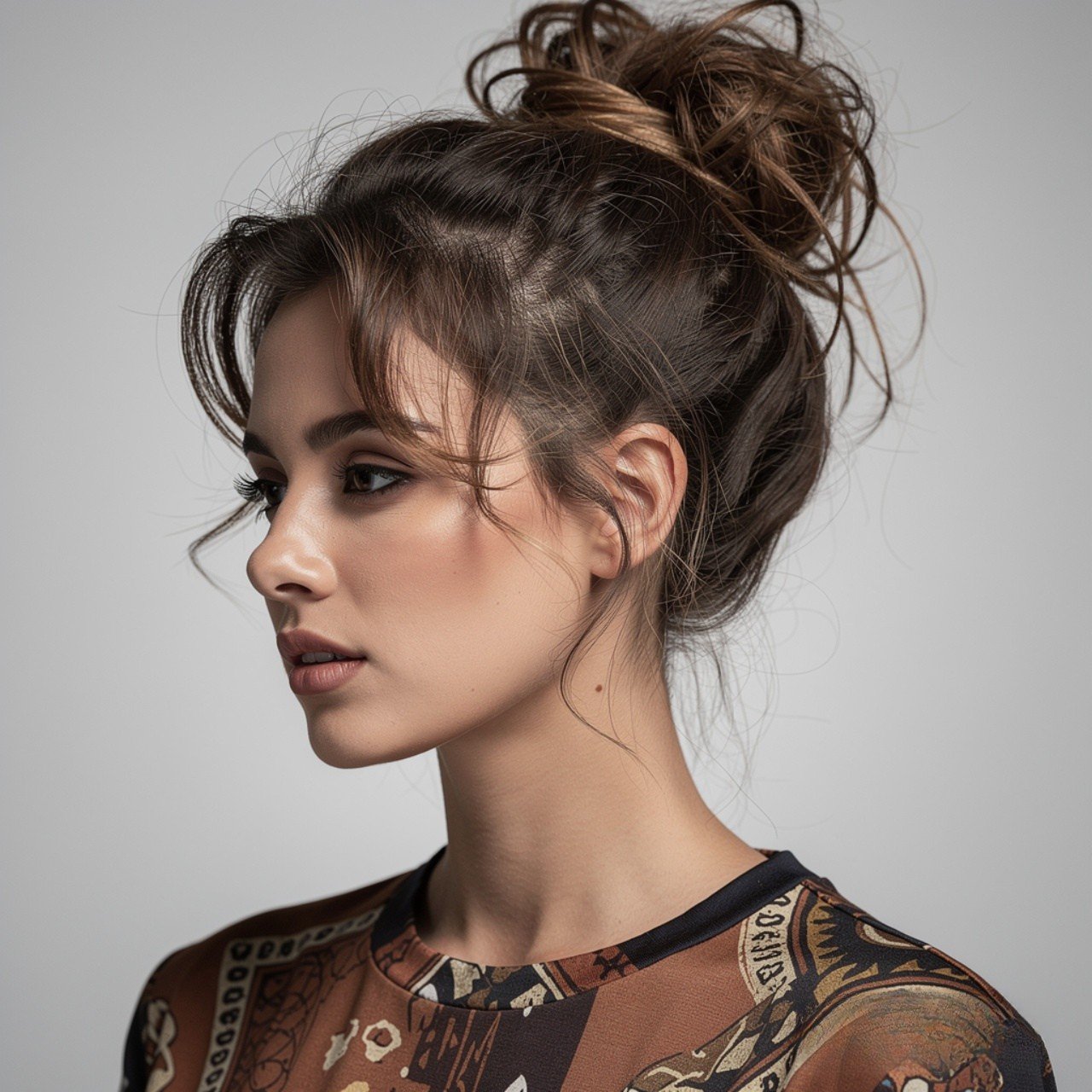 square portrait focusing on messy bun natural hair
