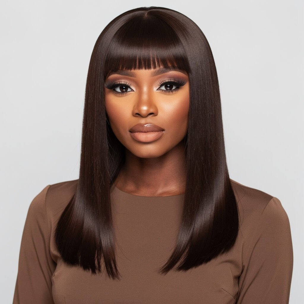 square portrait of a black woman with a straight s