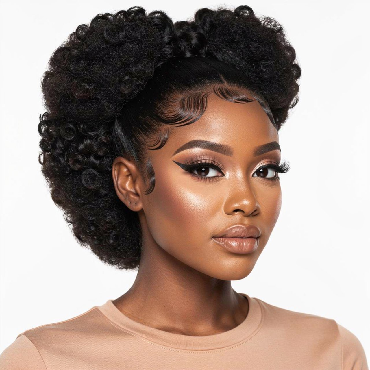 square portrait of a black woman with afro puff st