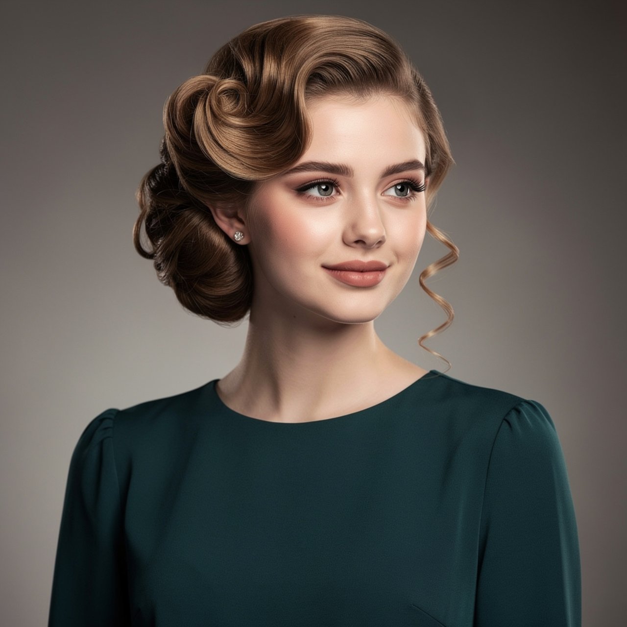 square portrait of a person with side swept curly