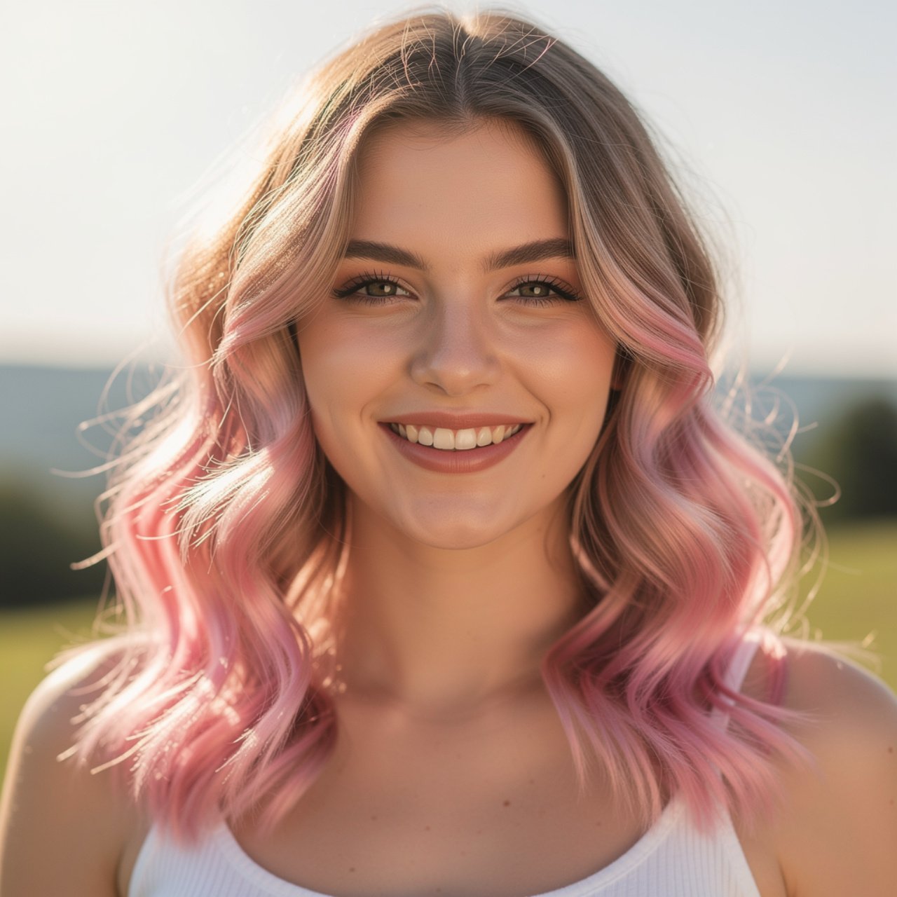 square portrait of a woman with summer hair color