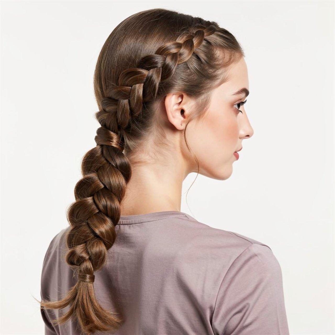 square portrait of a young woman at prom with an e
