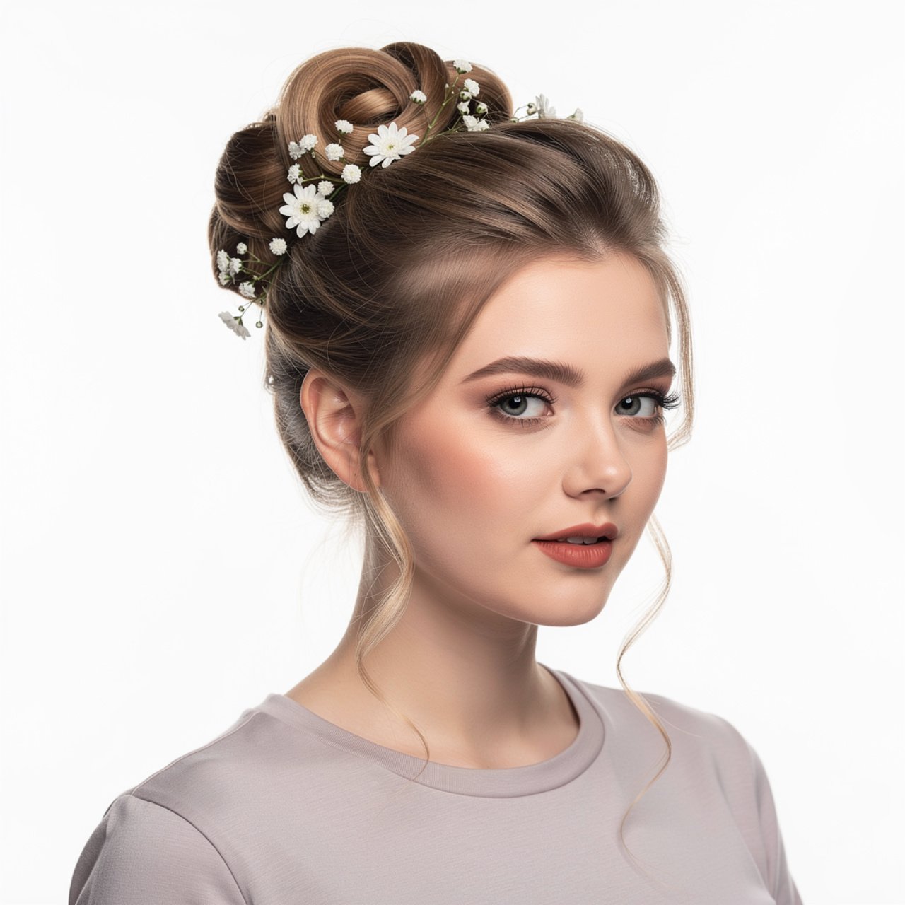 square portrait of a young woman with an elegant f