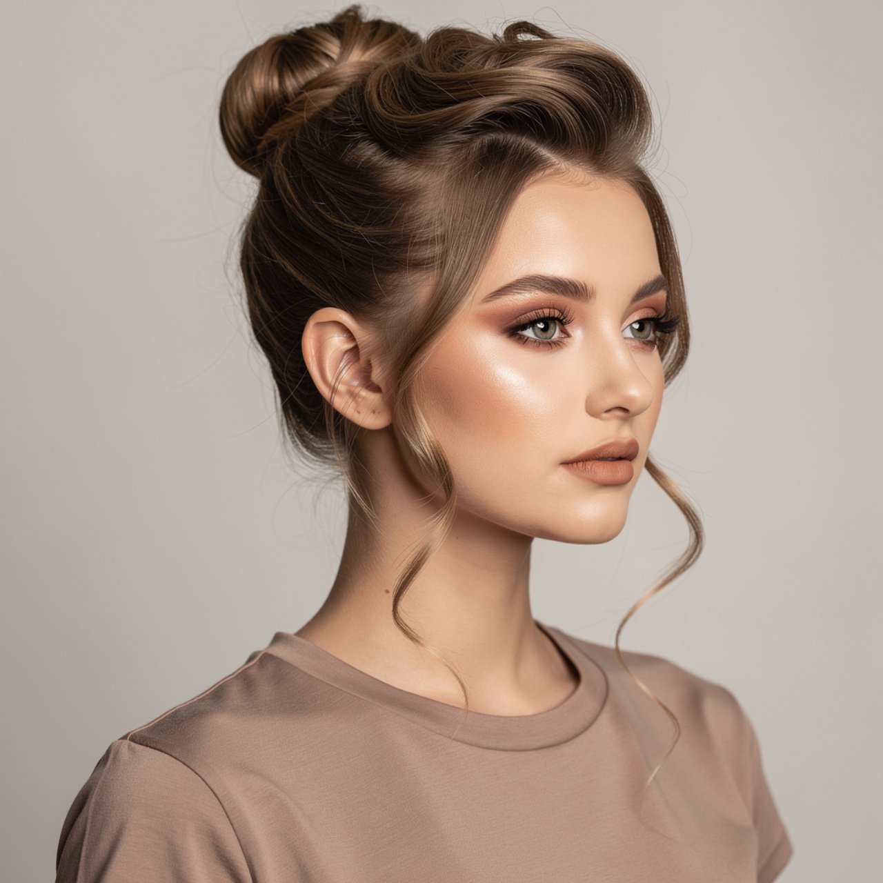 square portrait of a young woman with half up mini