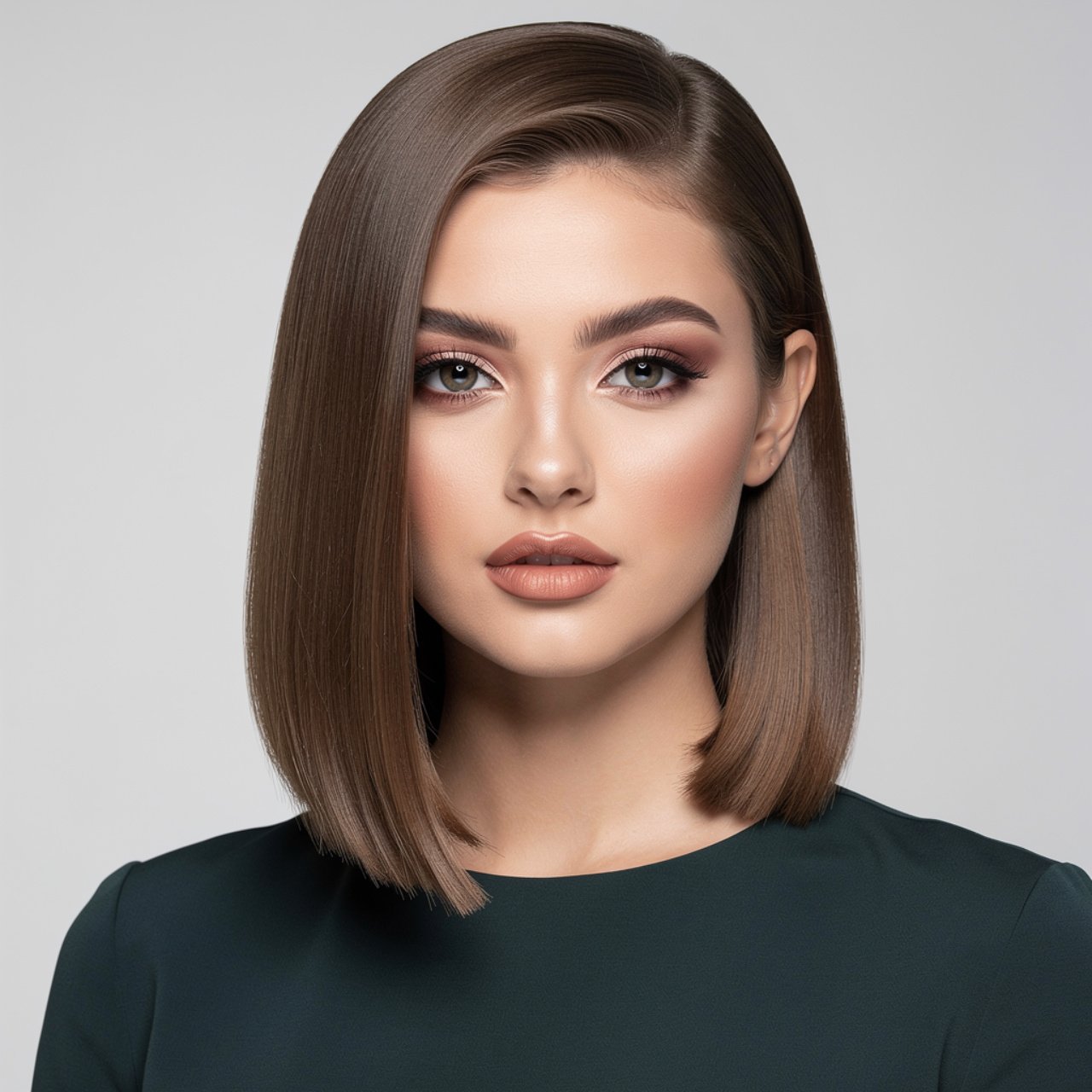 square portrait of a young woman with medium lengt