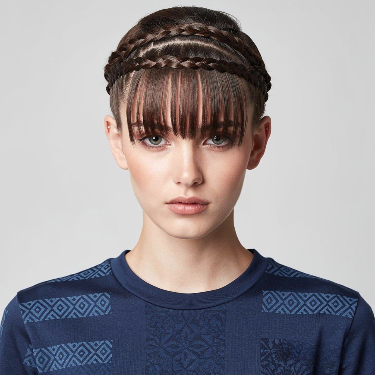 square portrait photo focused on hair braided bang