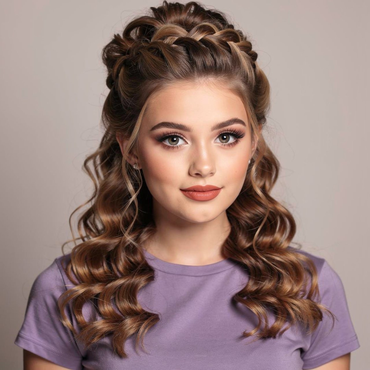 square portrait photo of a young woman with half u