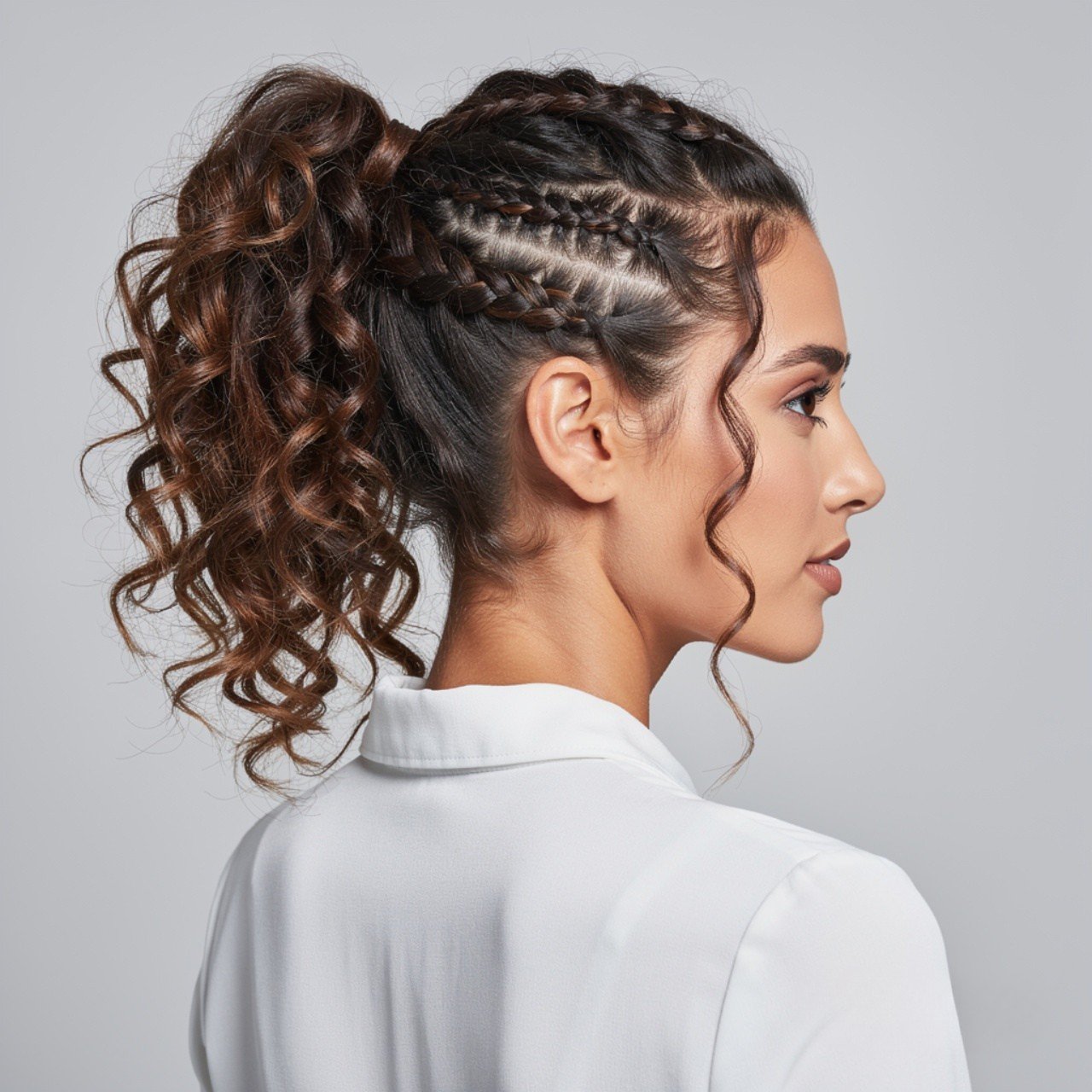 square portrait photograph of a woman with a curly