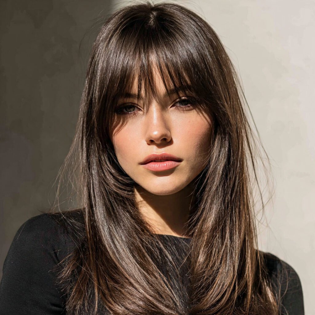 straight curtain bangs hairstyle on a person front