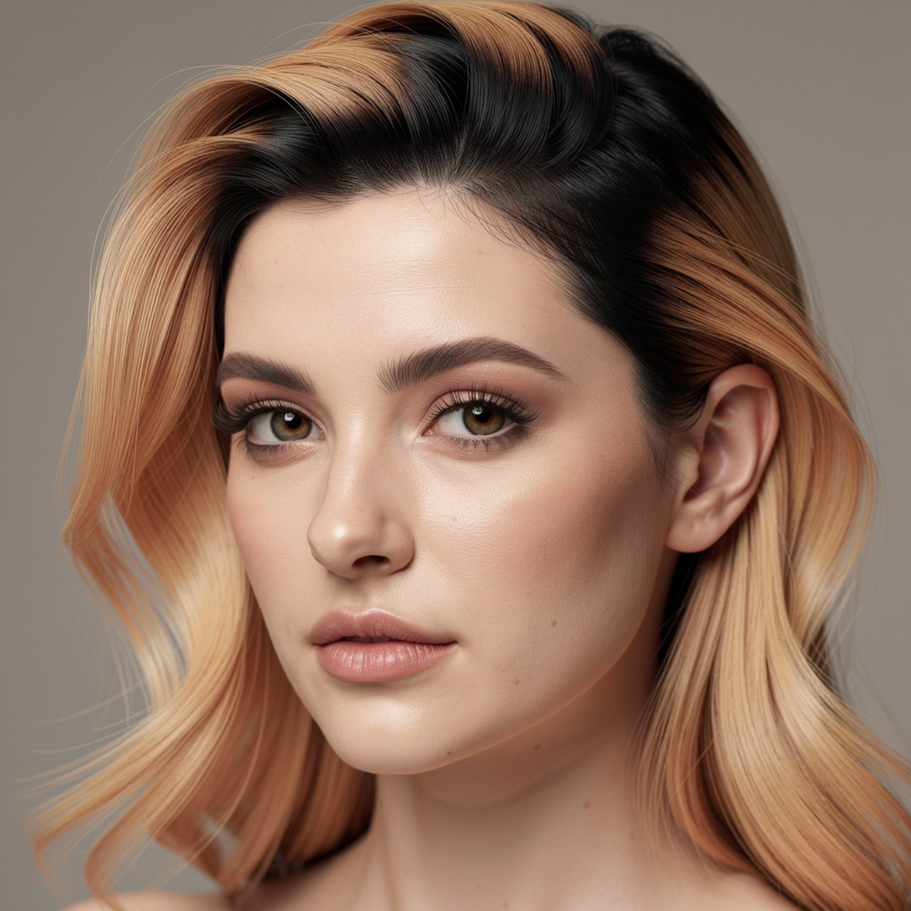 strawberry blonde hair color with dark roots on a