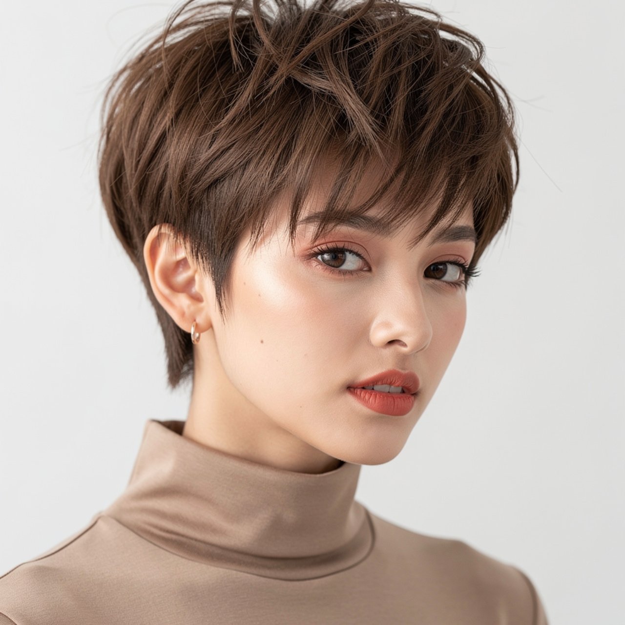 stylish girl with a short wolf cut hairstyle weari